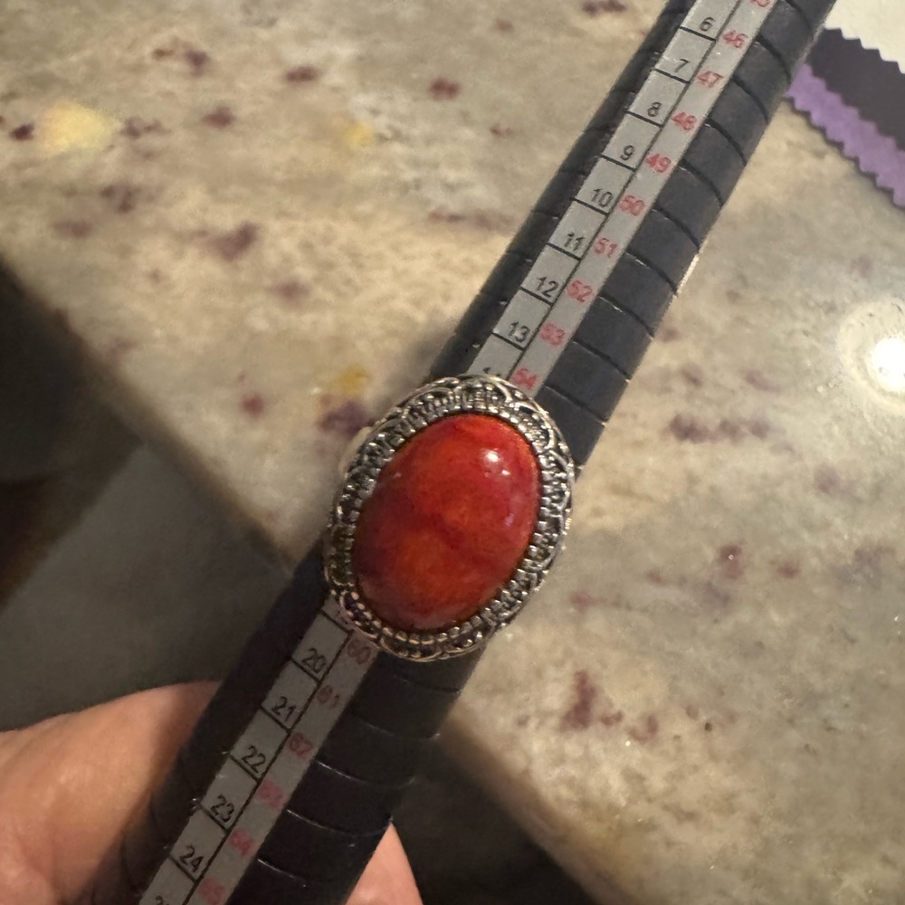 Sponge coral Stone sterling Silver  signed Ring size 8